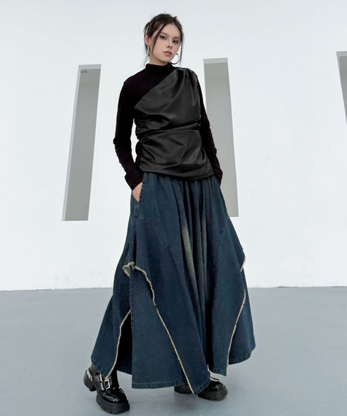 Draped Satin Mix Top